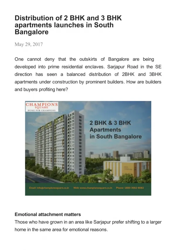 Distribution of 2 BHK and 3 BHK apartments launches in South Bangalore