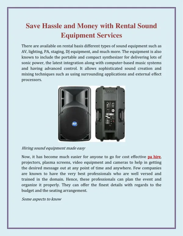 Save Hassle and Money with Rental Sound Equipment Services