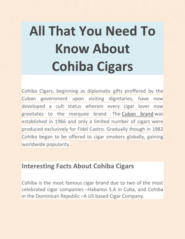 All That You Need To Know About Cohiba Cigars