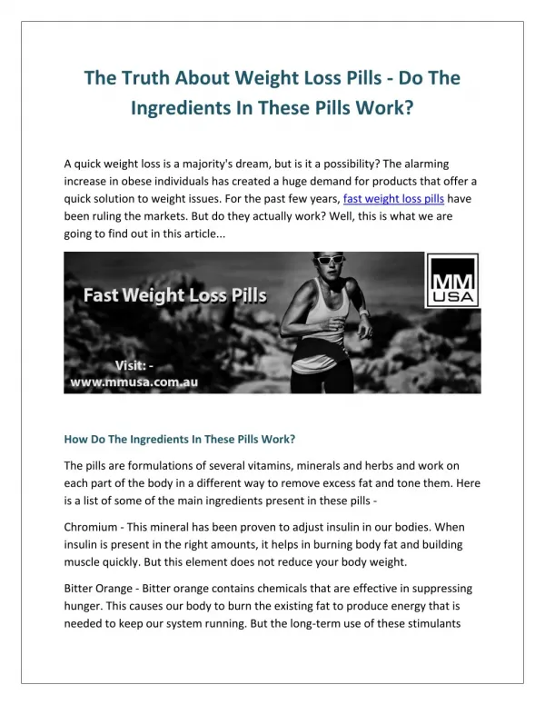 Effective fast Weight Loss Pills Online - MMUSA