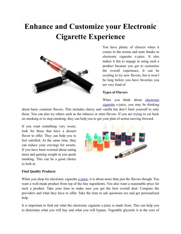 Enhance and Customize your Electronic Cigarette Experience