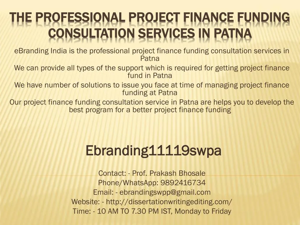 the professional project finance funding consultation services in patna