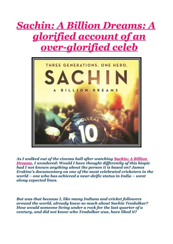 Sachin: A Billion Dreams: A glorified account of an over-glorified celeb