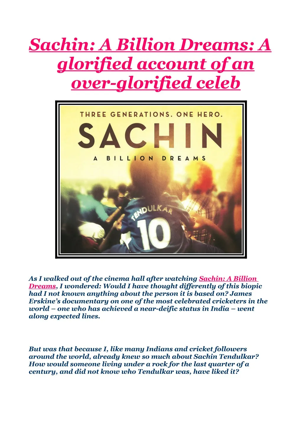 sachin a billion dreams a glorified account