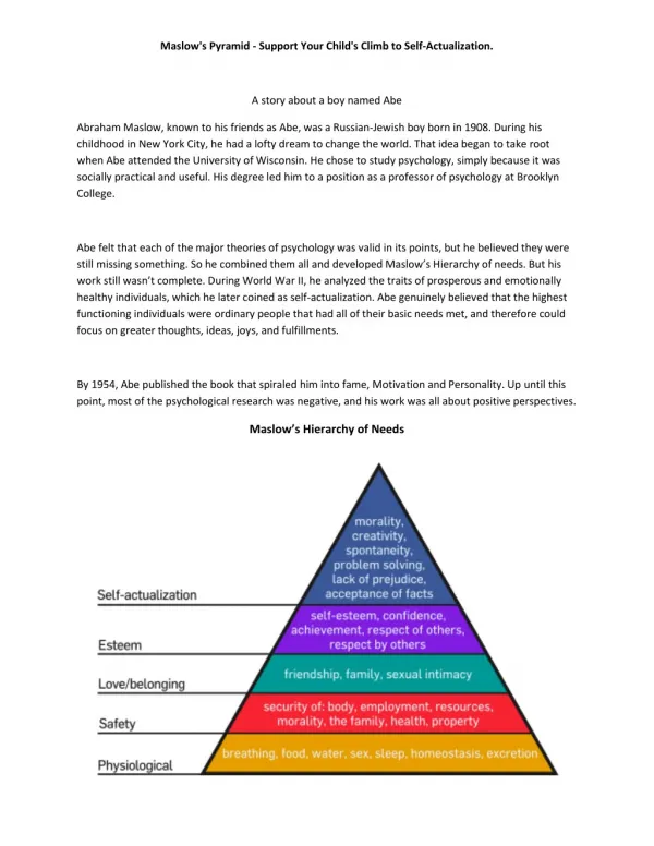 Maslow's Pyramid - Support Your Child's Climb to Self-Actualization.