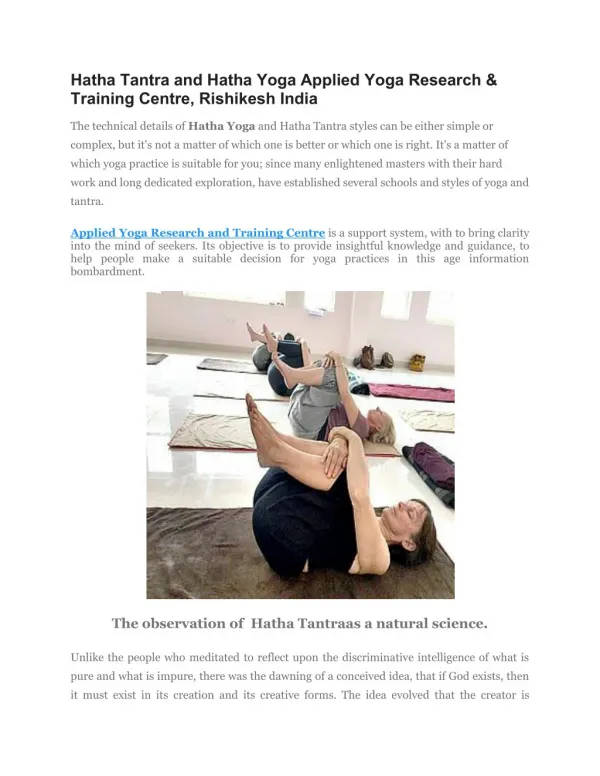 Hatha Tantra and Hatha yoga at Applied Yoga Studio
