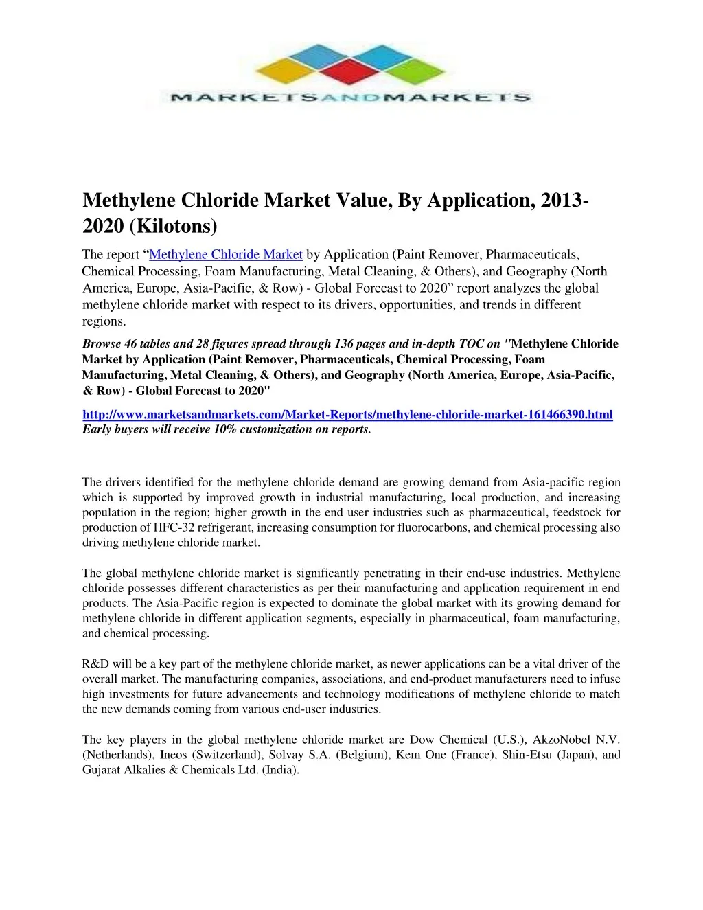 methylene chloride market value by application