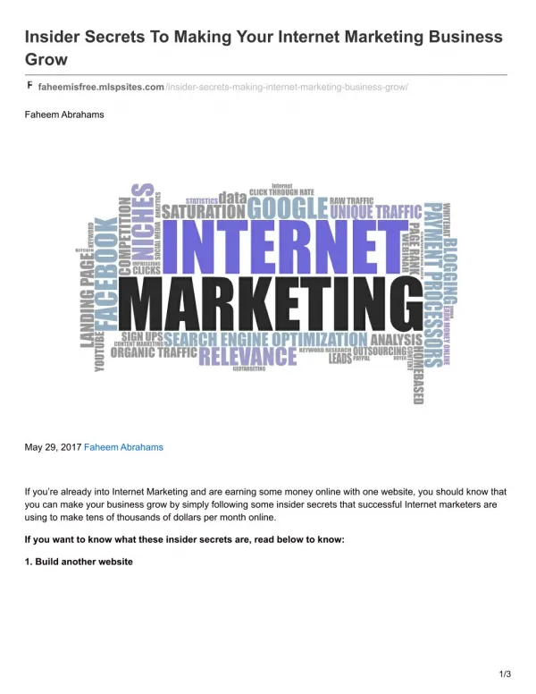 Insider Secrets To Making Your Internet Marketing Business Grow