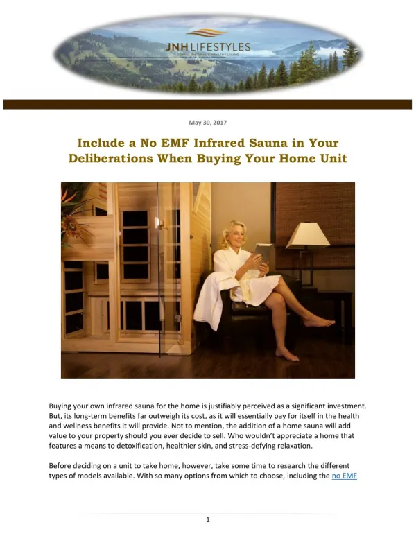 Include a No EMF Infrared Sauna in Your Deliberations When Buying Your Home Unit