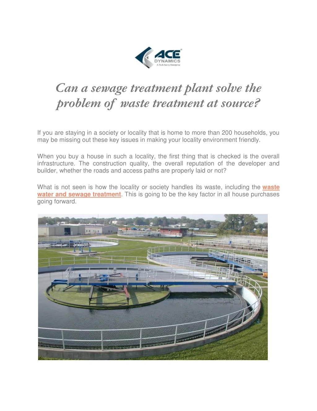 can a sewage treatment plant solve the problem