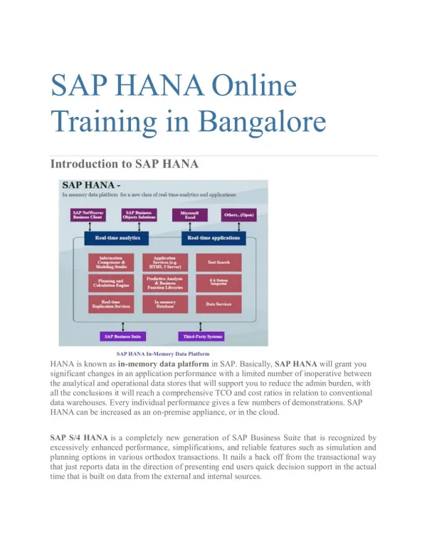 SAP HANA Online Training in Bangalore