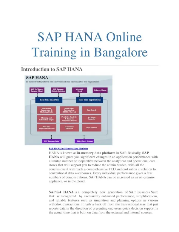 SAP HANA Online Training in Bangalore