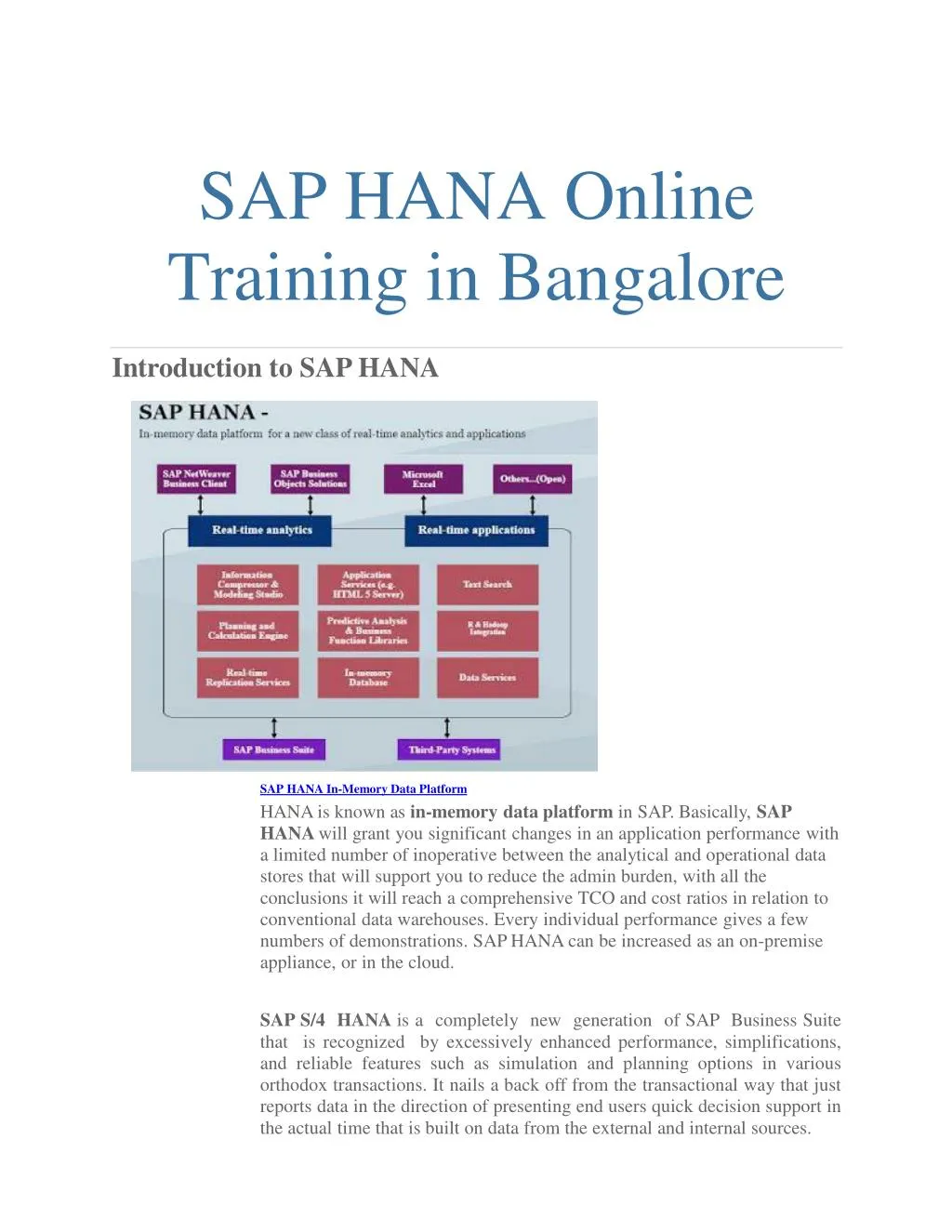sap hana online training in bangalore