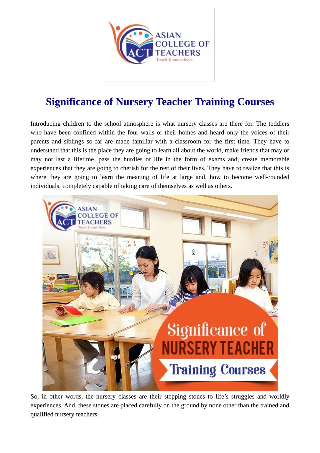 significance of nursery teacher training courses