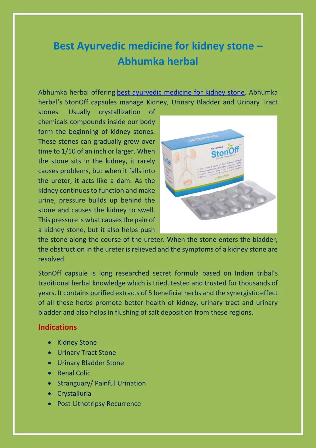 best ayurvedic medicine for kidney stone abhumka