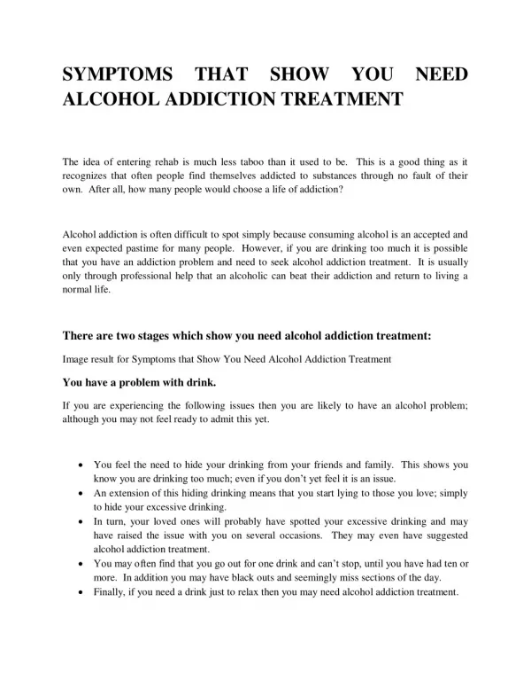 SYMPTOMS THAT SHOW YOU NEED ALCOHOL ADDICTION TREATMENT