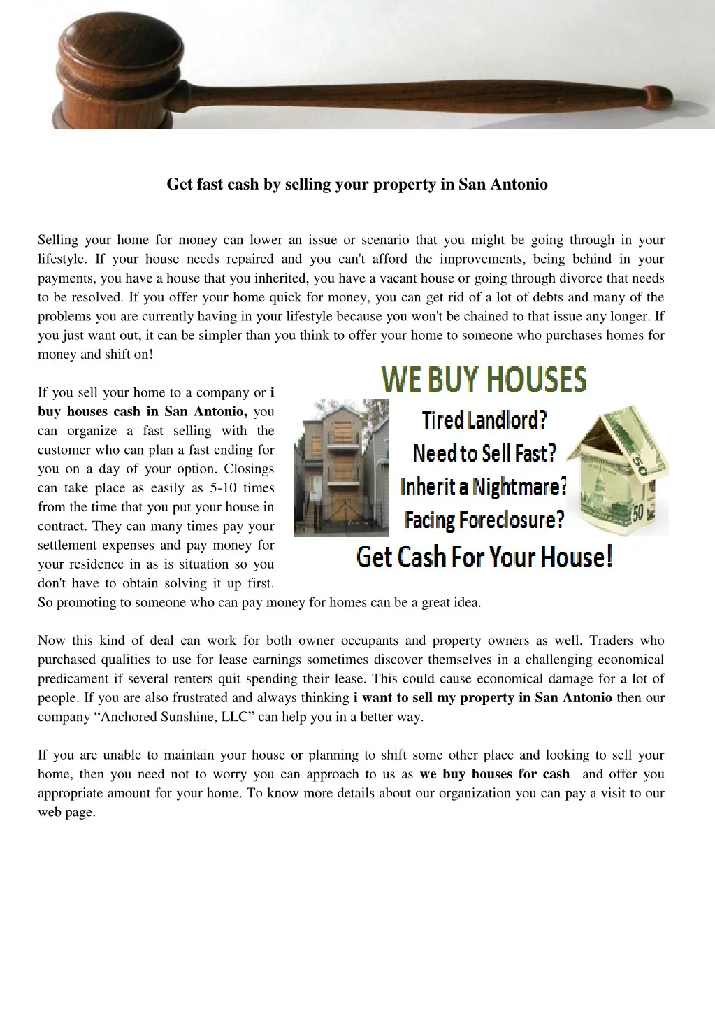 get fast cash by selling your property