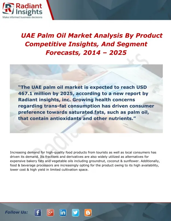 UAE Palm Oil Market Growth, Services, Sales and Overview To 2014 - 2025