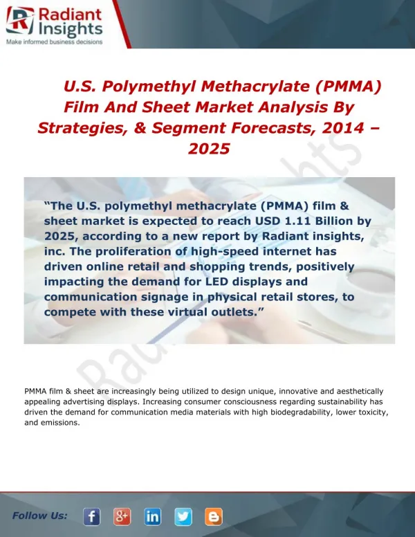 U.S. Polymethyl Methacrylate (PMMA) Film And Sheet Market Growth, Services, Sales and Overview To 2014 - 2025
