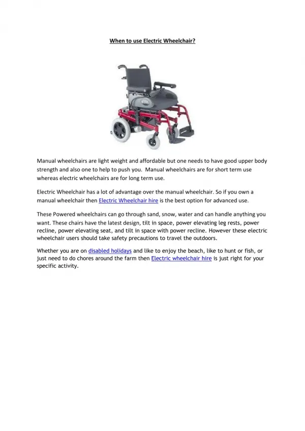 Electric Wheelchair Hire