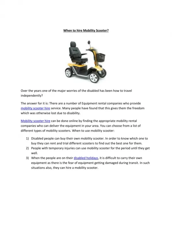 When to hire a Mobility scooter?