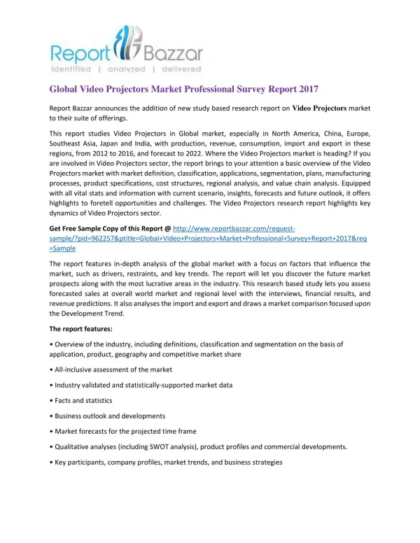Global Video Projectors Market Professional Survey Report 2017