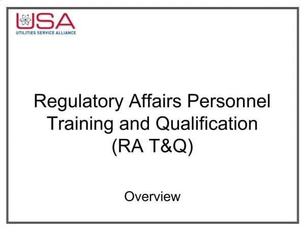 Regulatory Affairs Personnel Training and Qualification RA TQ