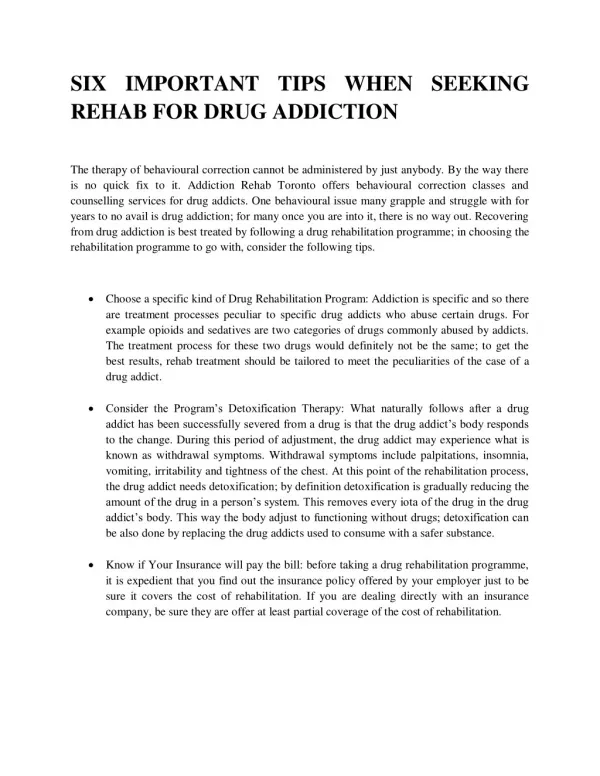 SIX IMPORTANT TIPS WHEN SEEKING REHAB FOR DRUG ADDICTION