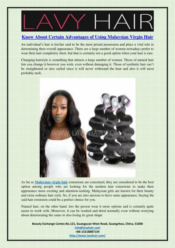 Know About Certain Advantages of Using Malaysian Virgin Hair