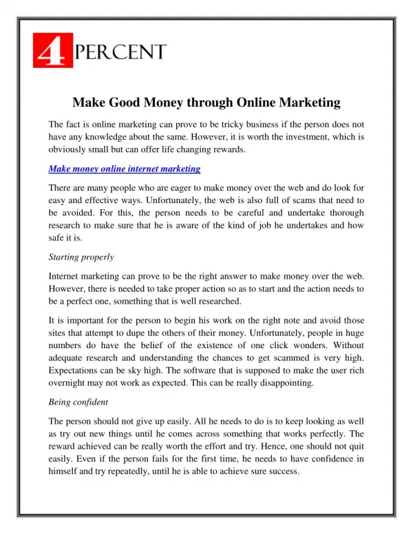 Make Money Online Internet Marketing - 4Percent