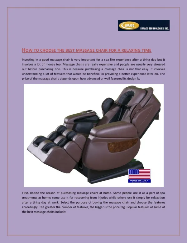 Choose The Massage Chair For Body Relax : LURACO Technologies