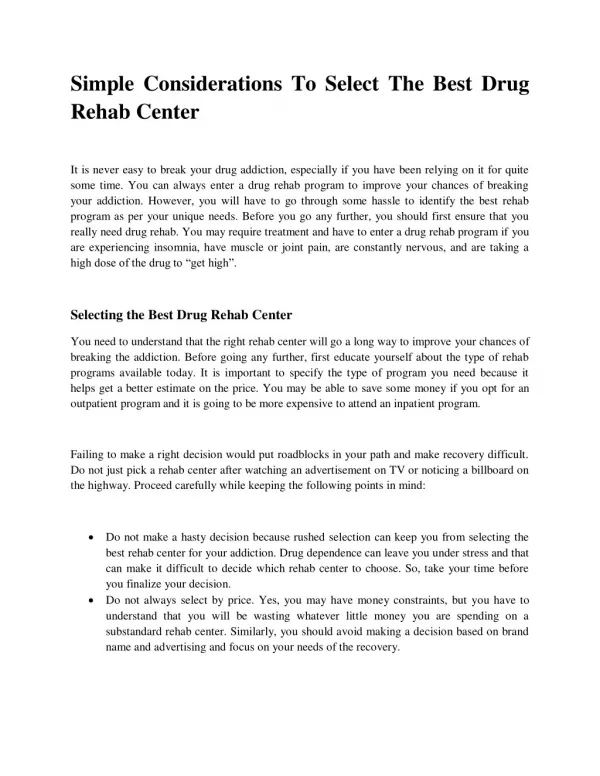 Simple Considerations To Select The Best Drug Rehab Center