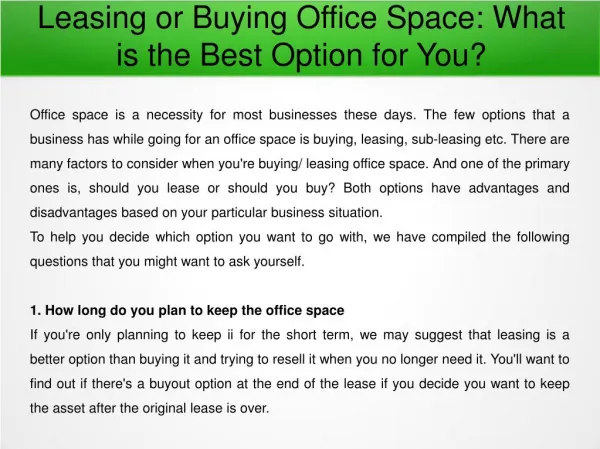 Leasing or Buying Office Space