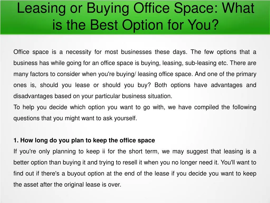 leasing or buying office space what is the best