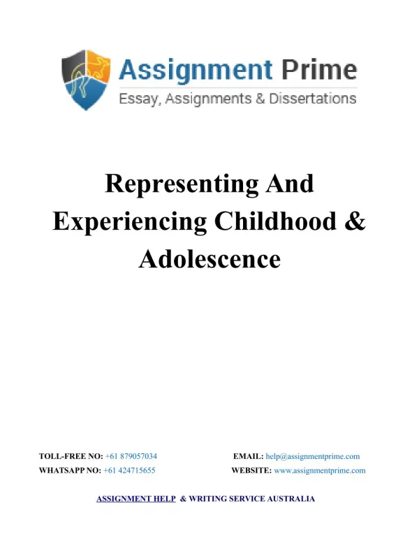 Representing And Experiencing Childhood & Adolescence