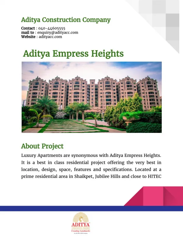 Aditya Empress Heights By Aditya Constructions Company Hyderabad