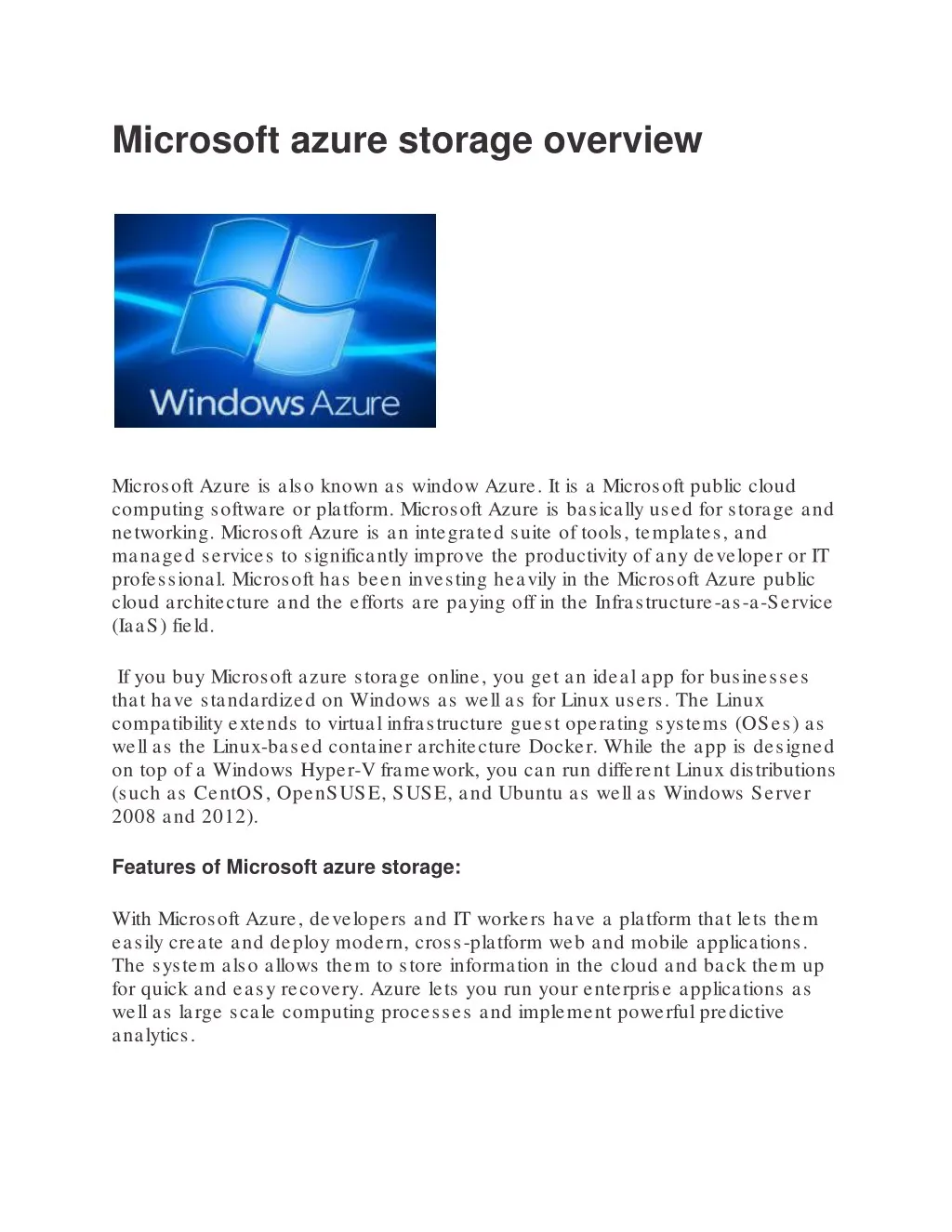 microsoft azure storage overview