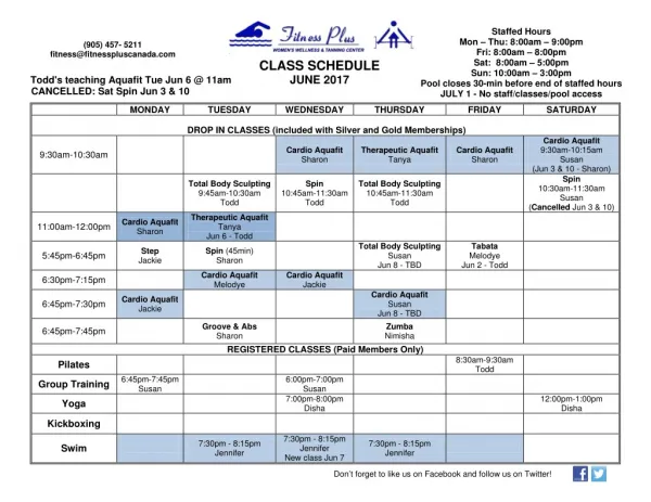 Jun 2017 class schedule