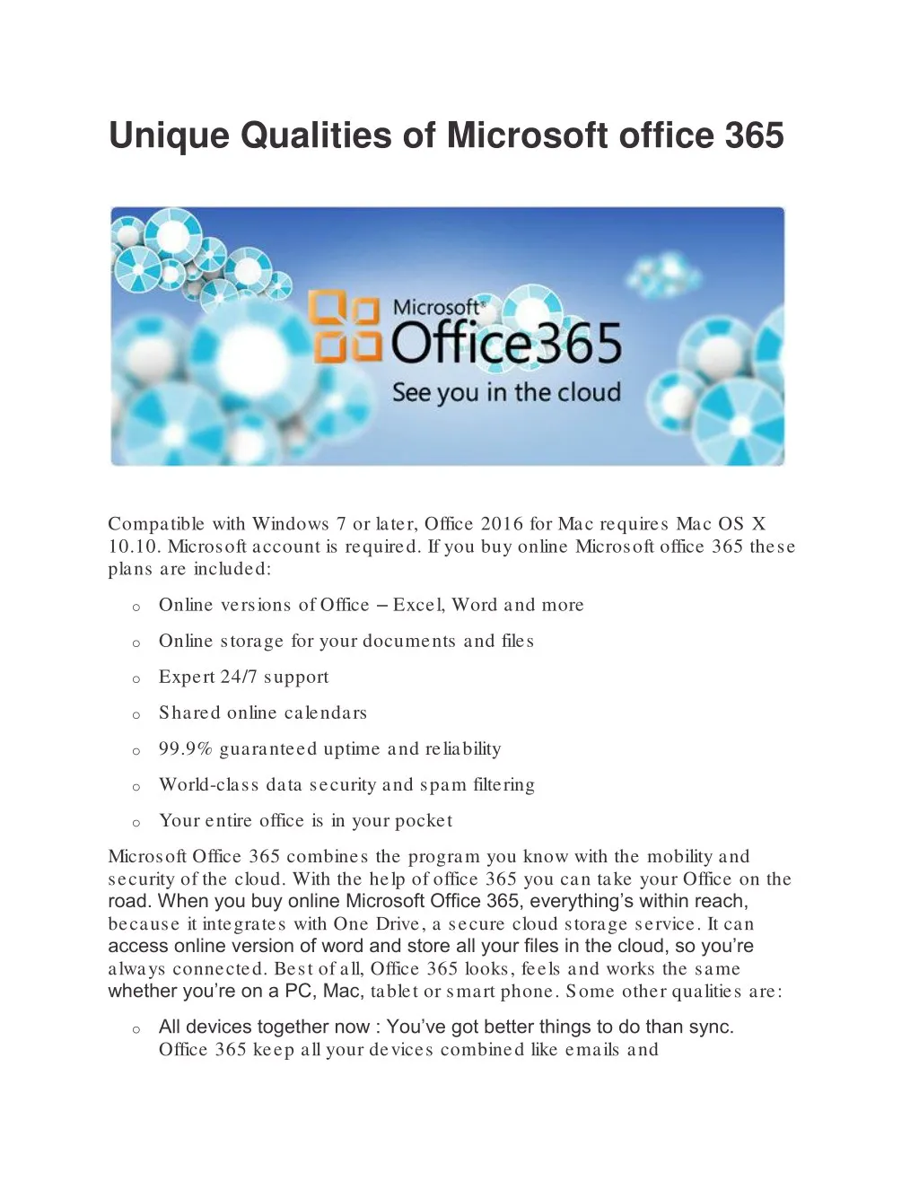 unique qualities of microsoft office 365