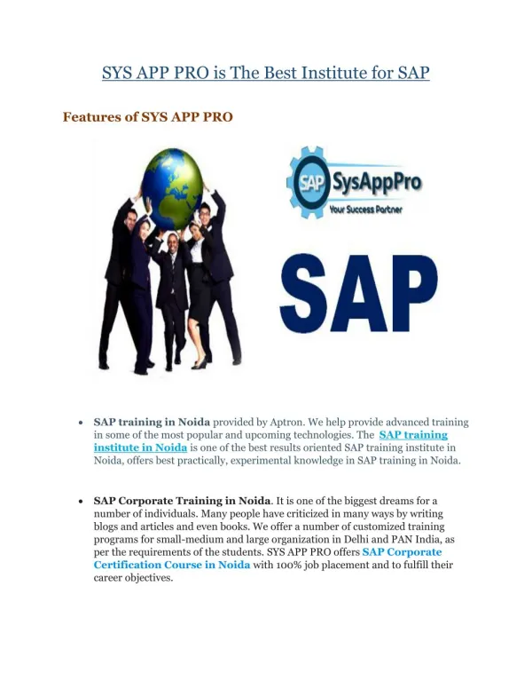 SYS APP PRO is The Best SAP Training Institute in Noida
