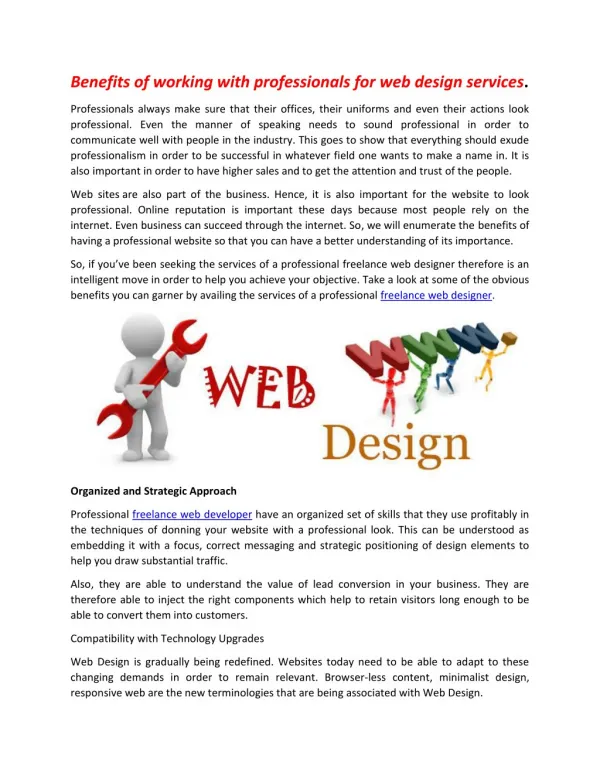 Benefits of working with professionals for web design services