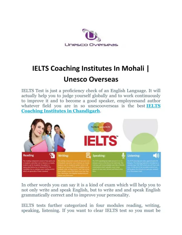 Best IELTS Coaching Institutes In Chandigarh-India | UnescoOverseas