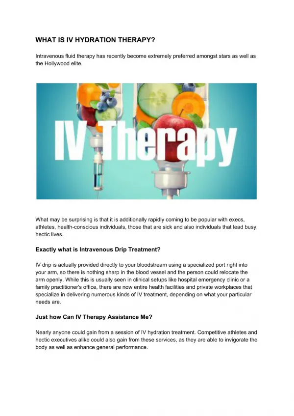 WHAT IS IV HYDRATION THERAPY?