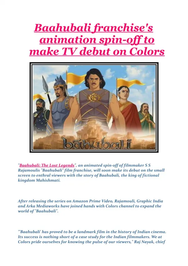 Baahubali franchise's animation spin-off to make TV debut on Colors