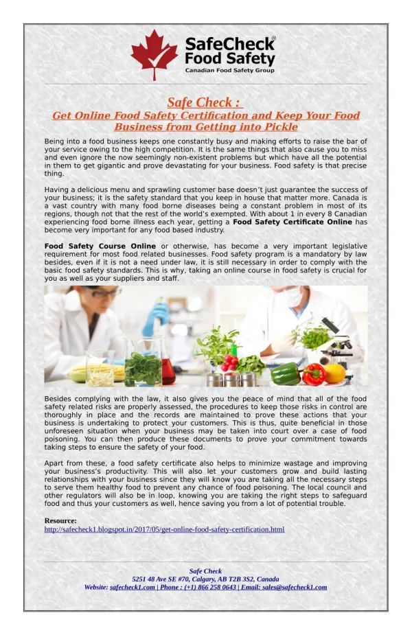 Online Food Handling & Safety Certification