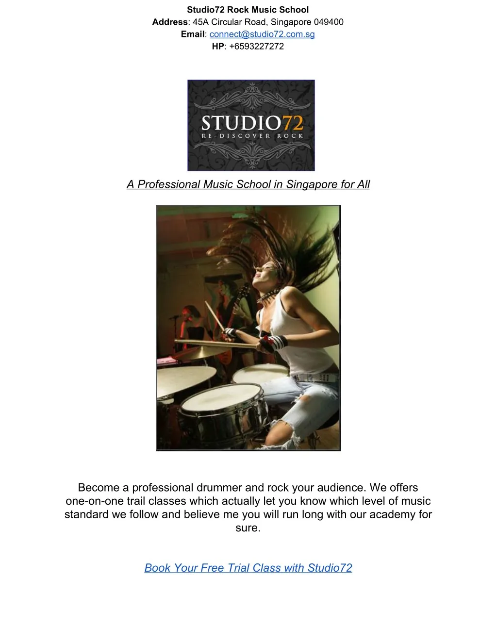 studio72 rock music school address 45a circular