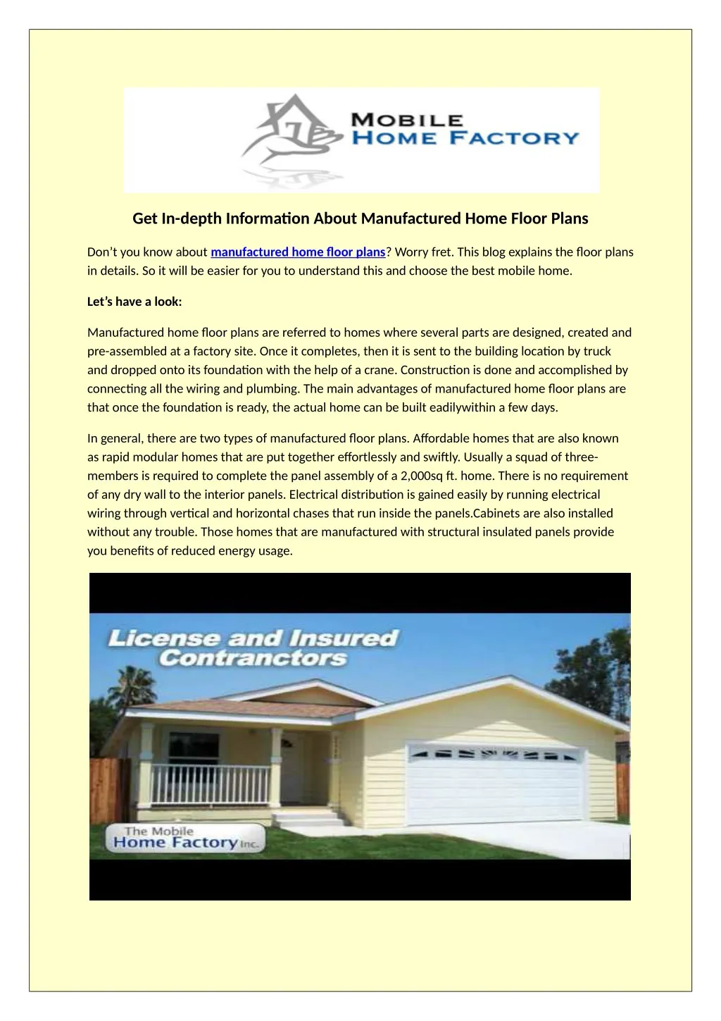 get in depth information about manufactured home