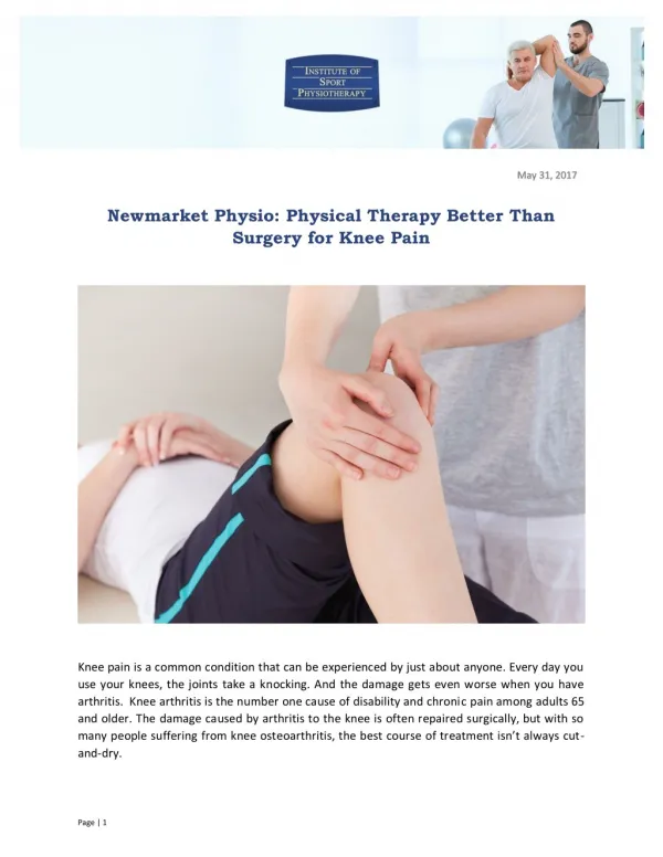 Newmarket Physio: Physical Therapy Better Than Surgery for Knee Pain