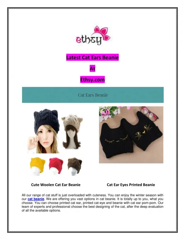 Latest Cat Ears Beanie At Ethsy.com