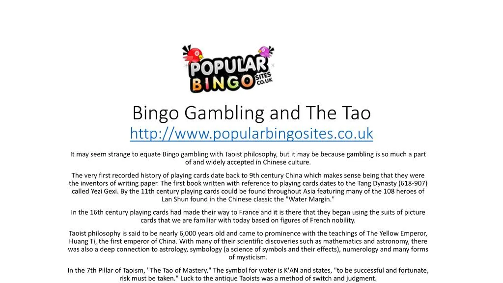 bingo gambling and the tao http www popularbingosites co uk